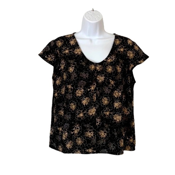 LIZ CLAIBORNE WOMENS CAP SLEEVE BLACK GRAY TAN TOP SIZE MEDIUM PETITE - Picture 1 of 5